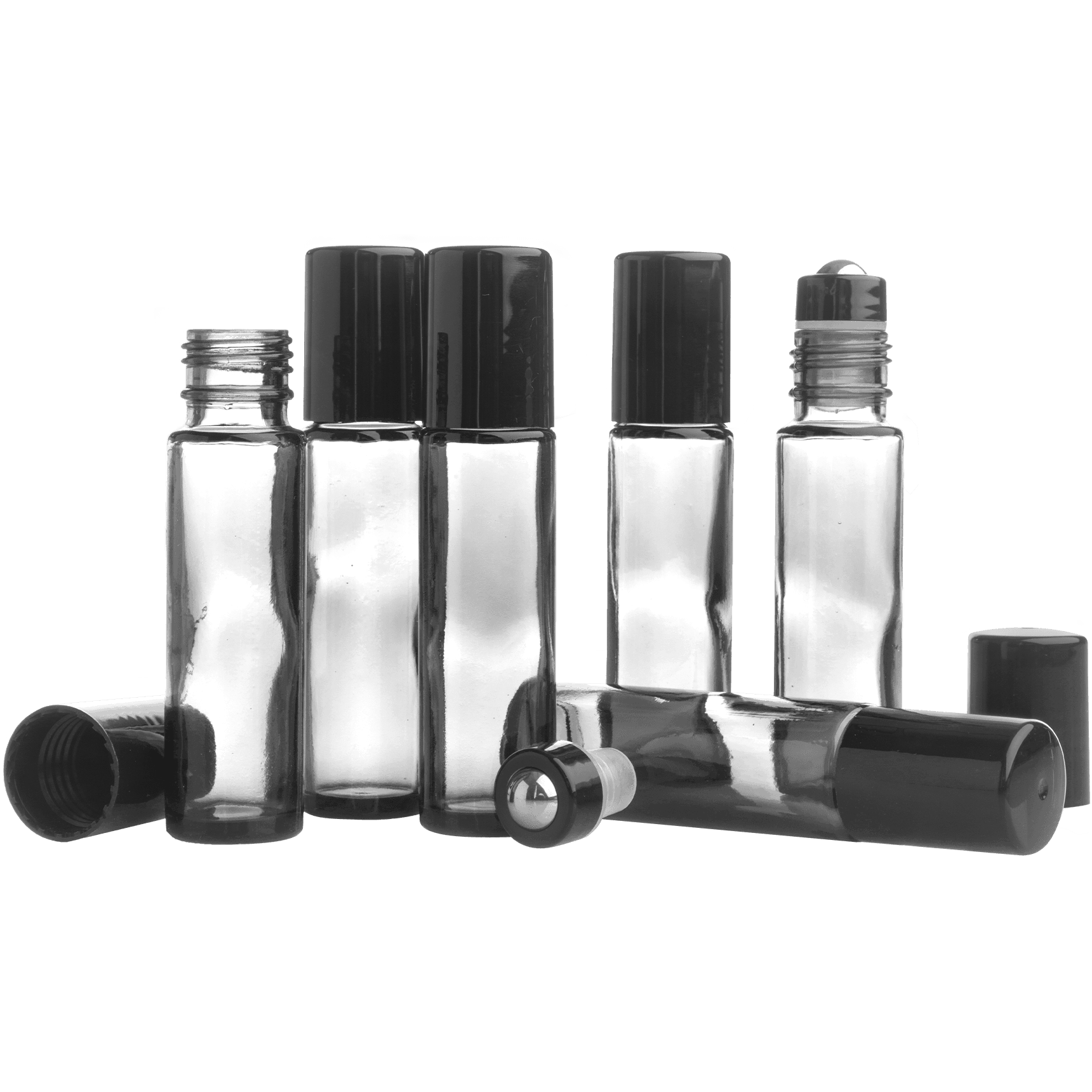10 ml gintaro spalvos buteliukai su rutuliniu aplikatoriumi (roller), 6 vnt.
